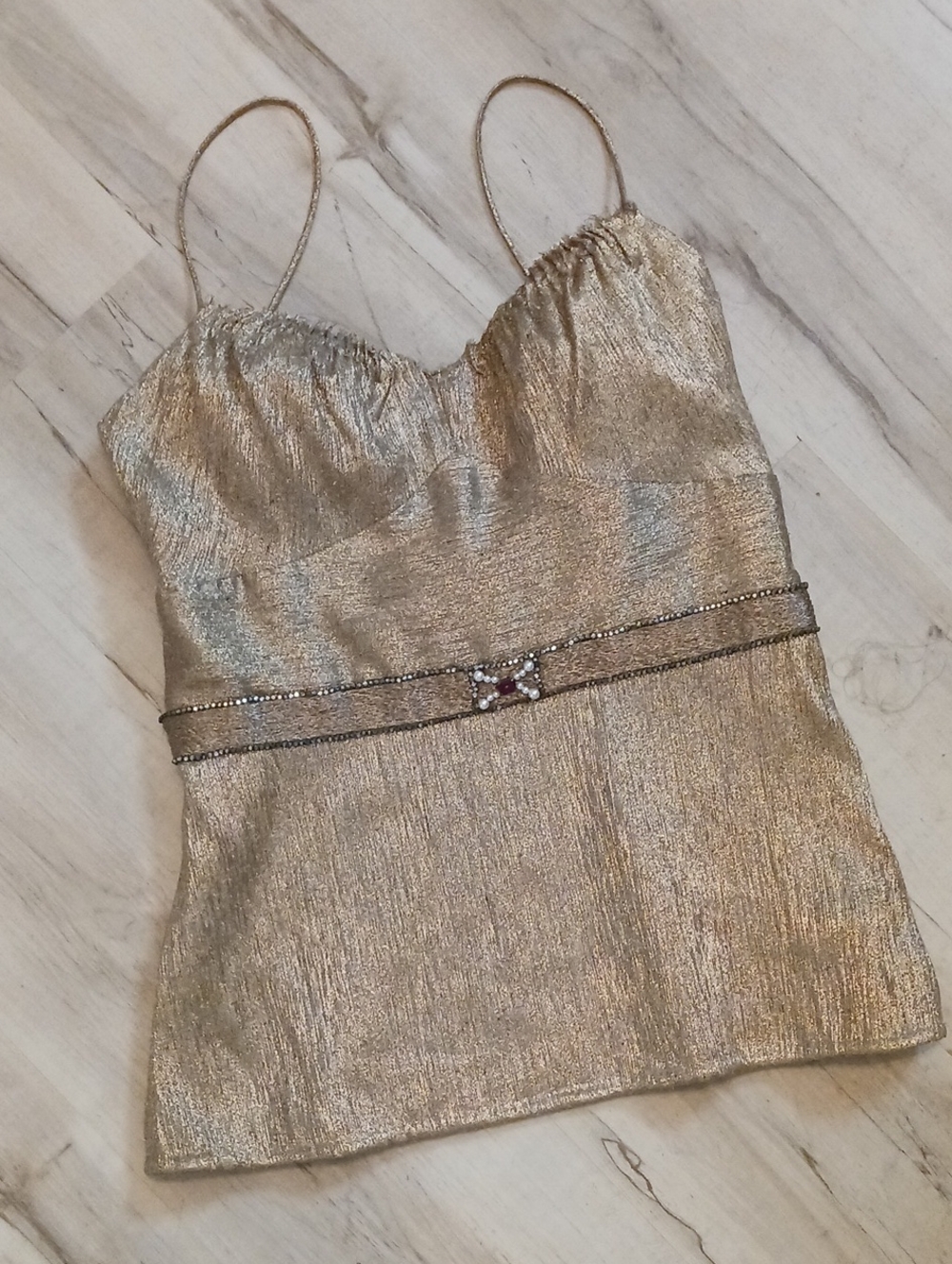 VERA WANG GOLD LAME W PEARLS / BELT CAMISOLE